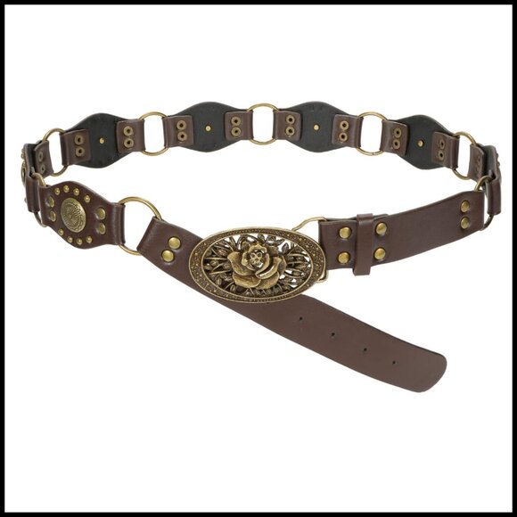 Vintage Western Belt Faux Leather Studded Rivets Adjustable Unisex Cowgirl Style